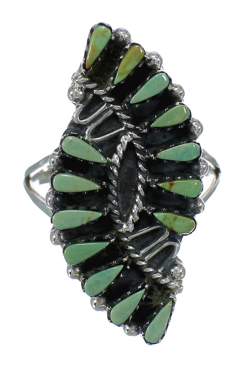 Turquoise Needlepoint Southwest Genuine Sterling Silver Ring Size 8 RX63050